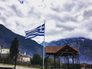 Greek flag at migrant camp